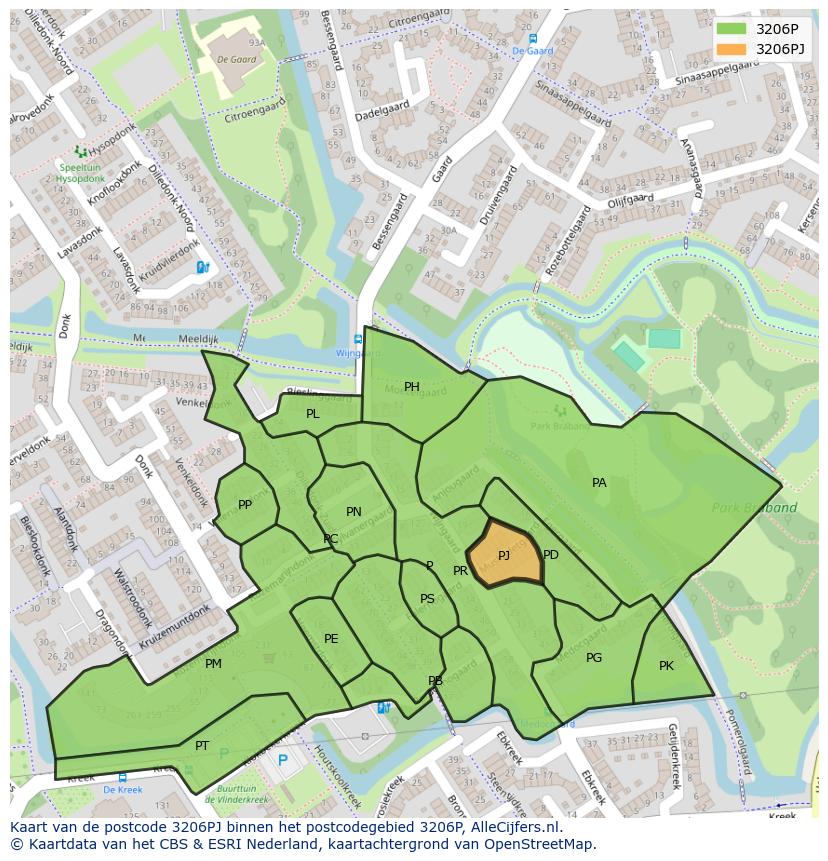 Afbeelding van het postcodegebied 3206 PJ op de kaart.