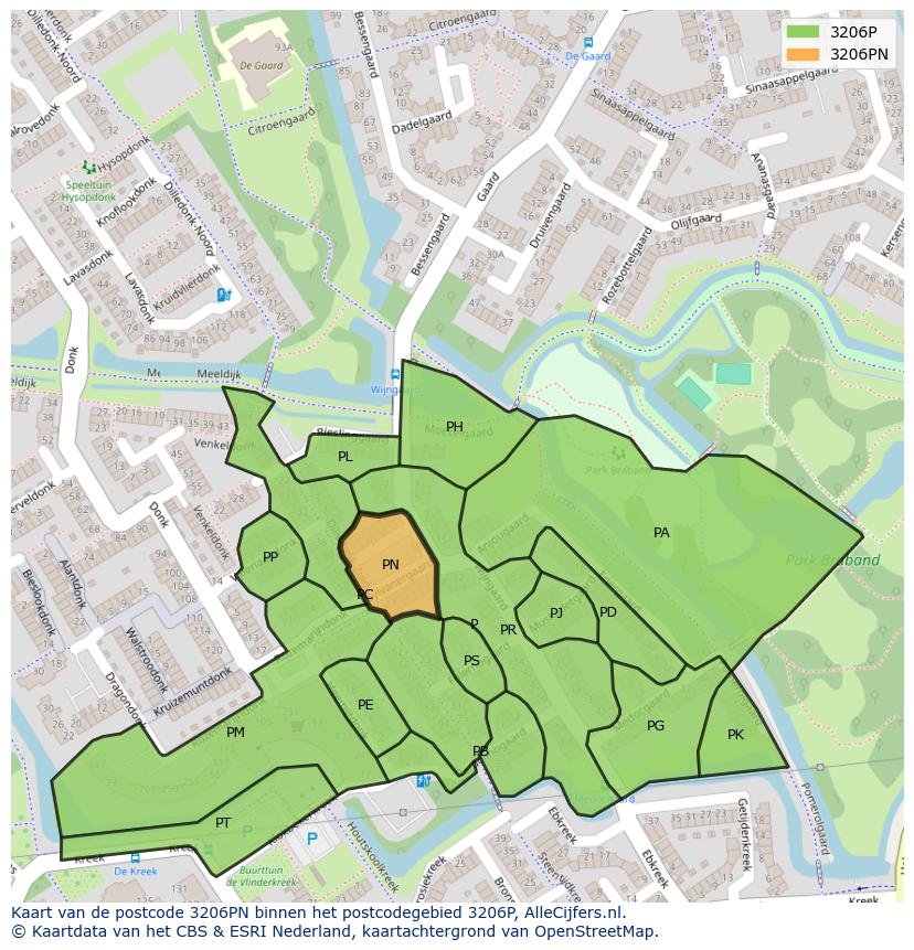 Afbeelding van het postcodegebied 3206 PN op de kaart.