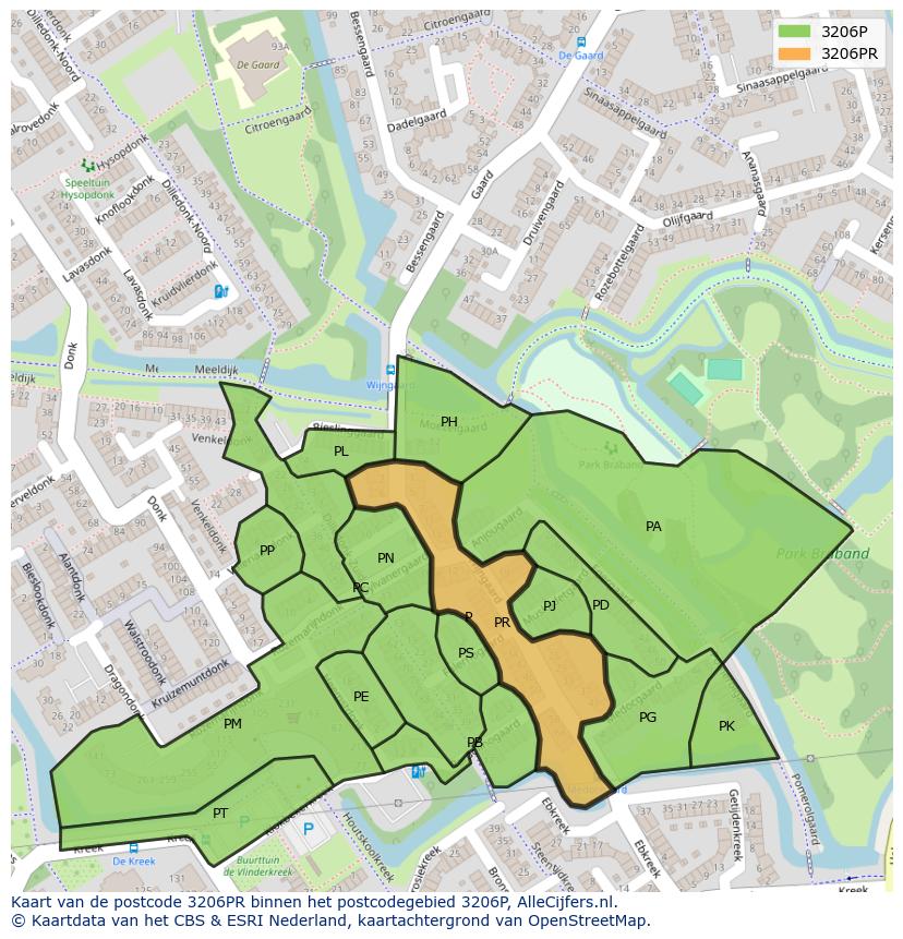 Afbeelding van het postcodegebied 3206 PR op de kaart.