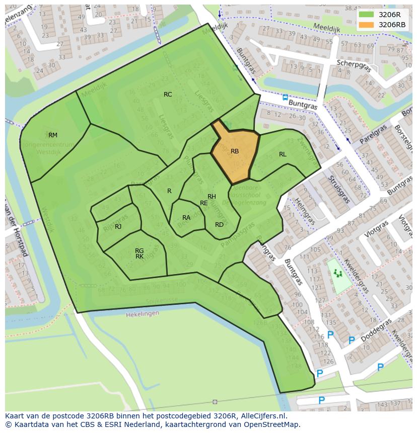 Afbeelding van het postcodegebied 3206 RB op de kaart.