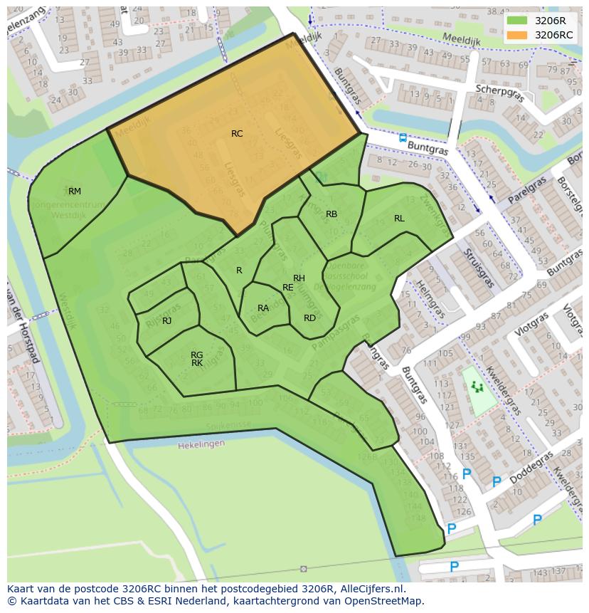 Afbeelding van het postcodegebied 3206 RC op de kaart.