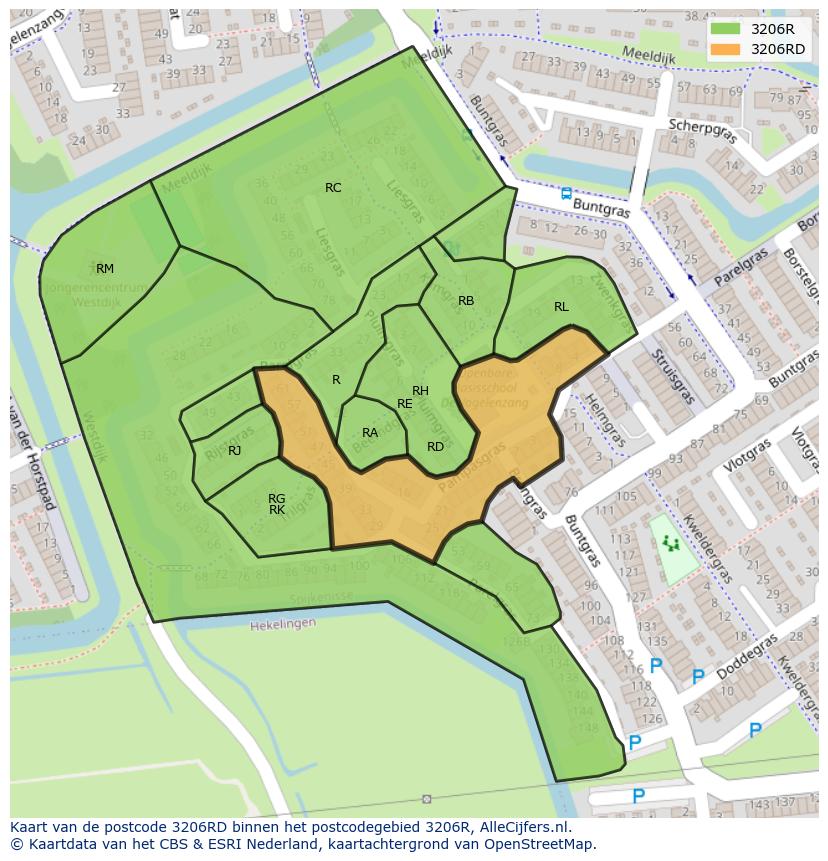 Afbeelding van het postcodegebied 3206 RD op de kaart.
