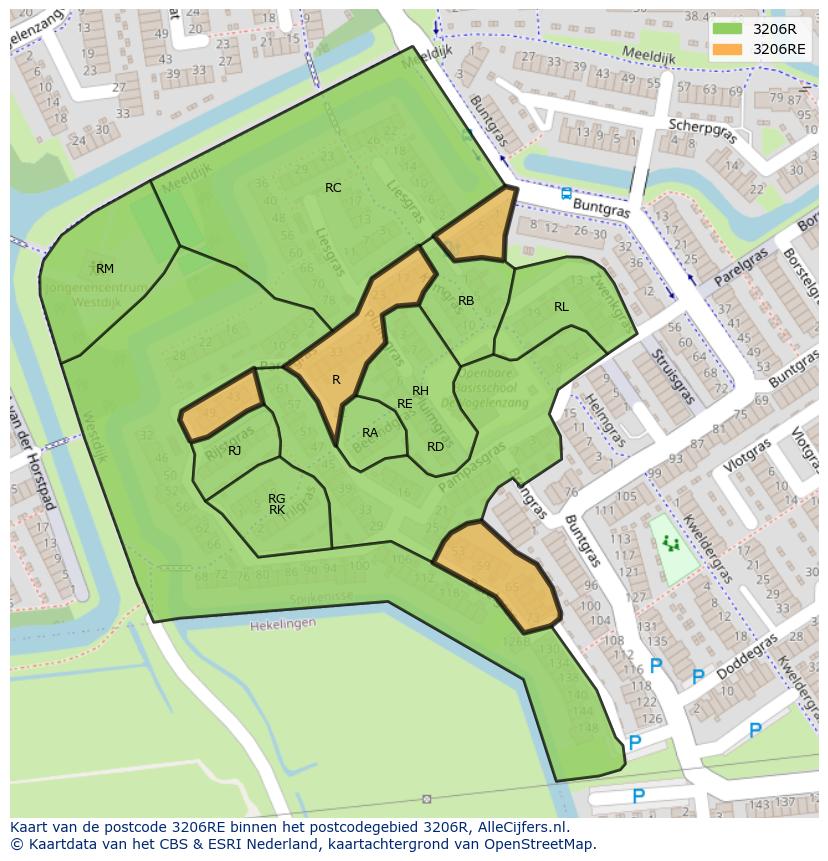 Afbeelding van het postcodegebied 3206 RE op de kaart.
