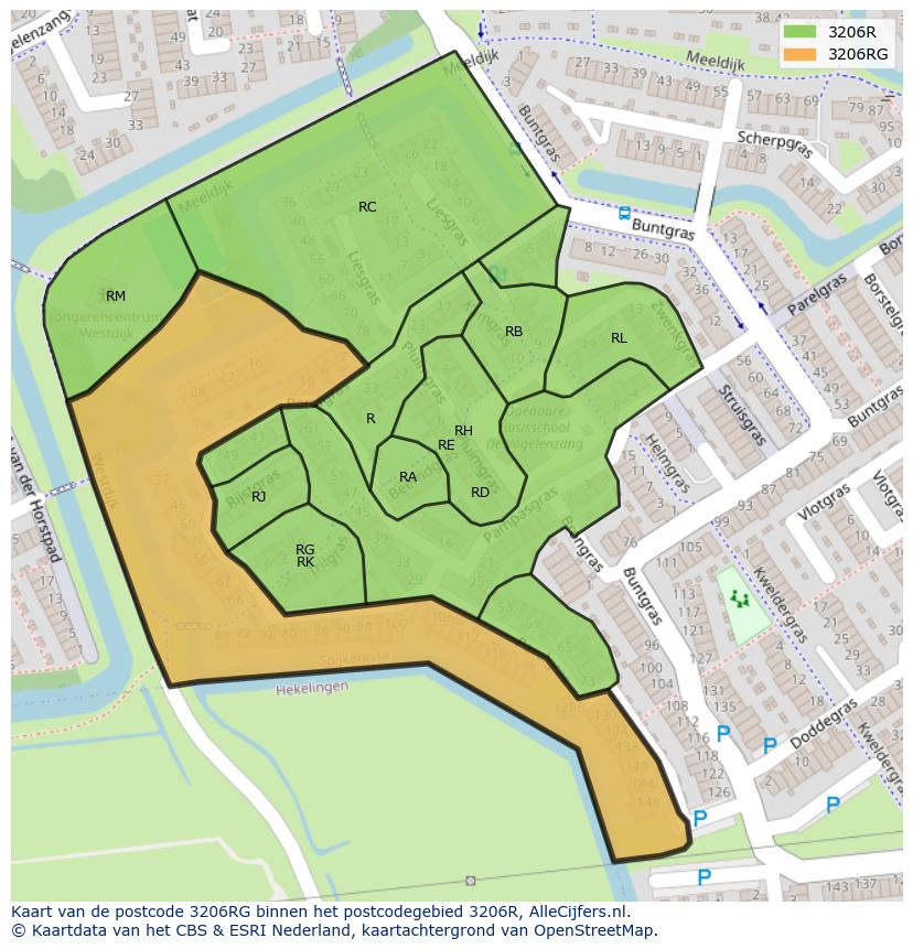 Afbeelding van het postcodegebied 3206 RG op de kaart.