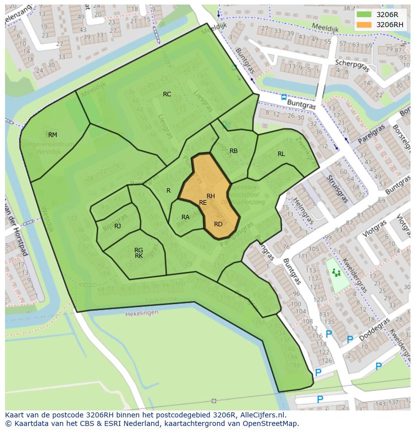 Afbeelding van het postcodegebied 3206 RH op de kaart.
