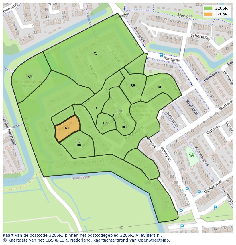 Afbeelding van het postcodegebied 3206 RJ op de kaart.