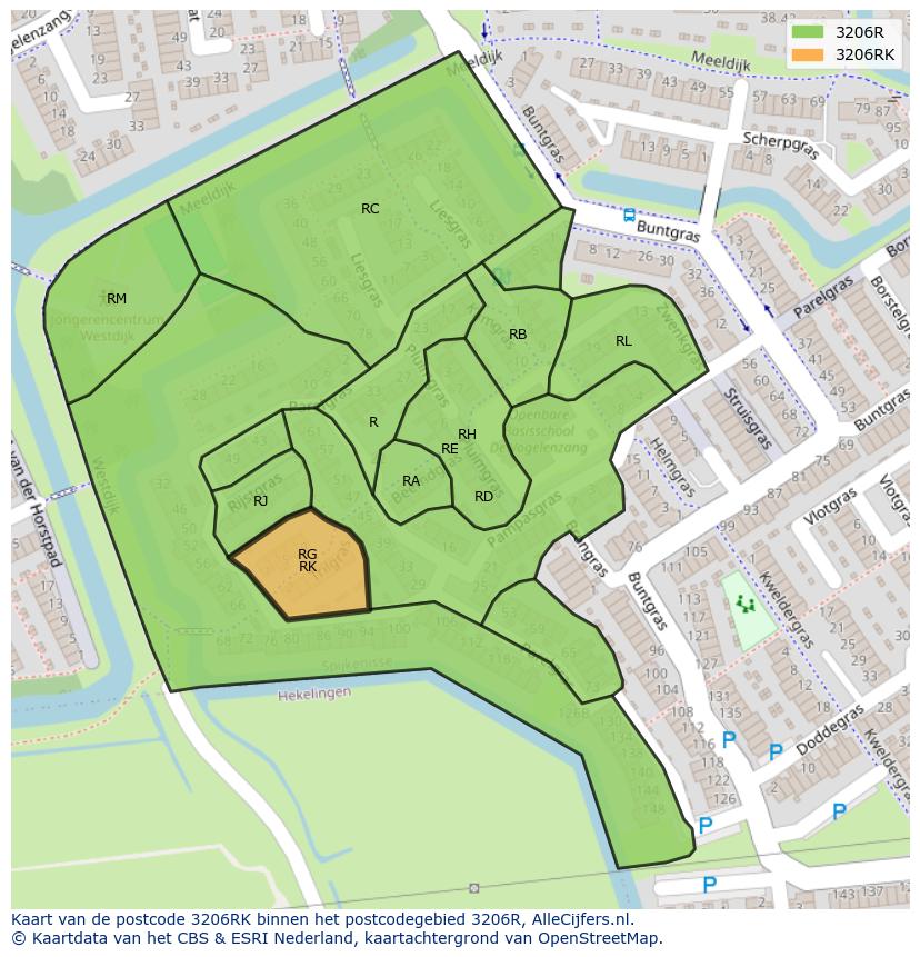 Afbeelding van het postcodegebied 3206 RK op de kaart.
