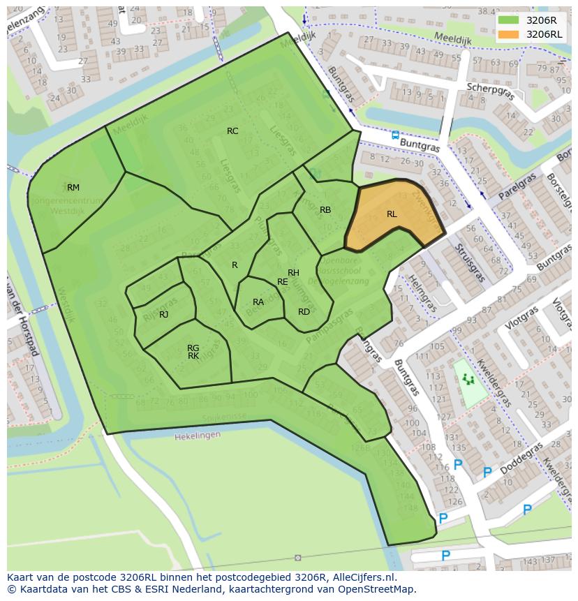 Afbeelding van het postcodegebied 3206 RL op de kaart.