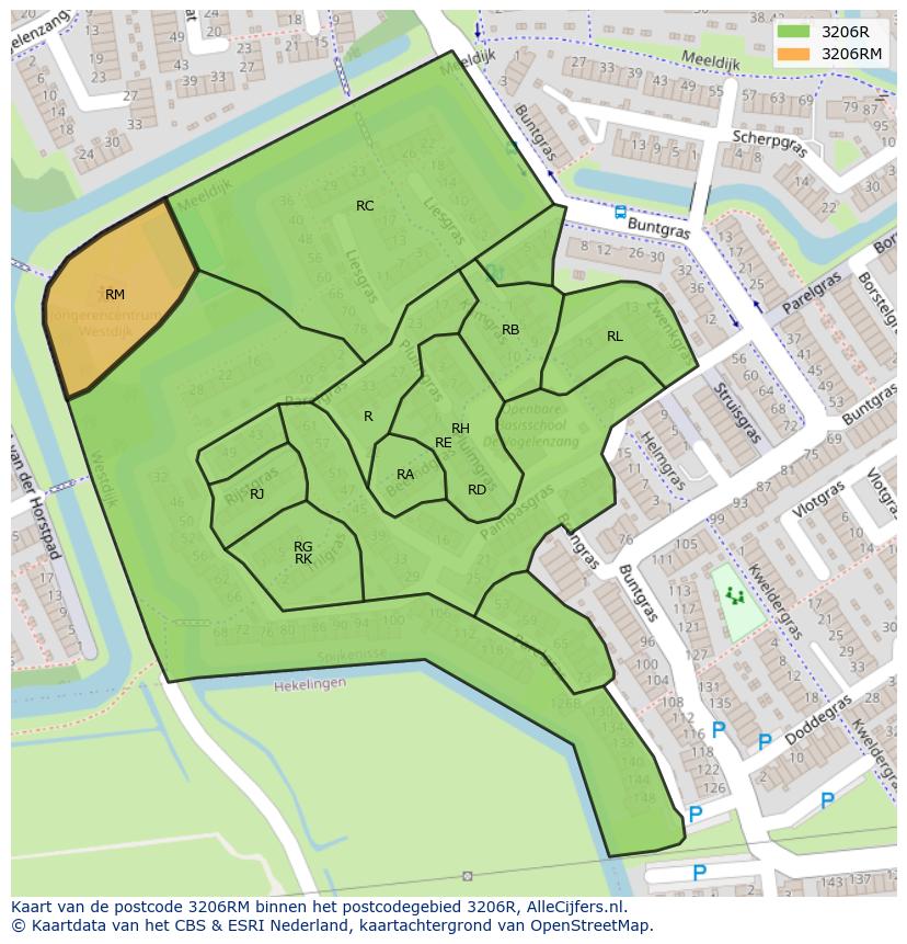 Afbeelding van het postcodegebied 3206 RM op de kaart.