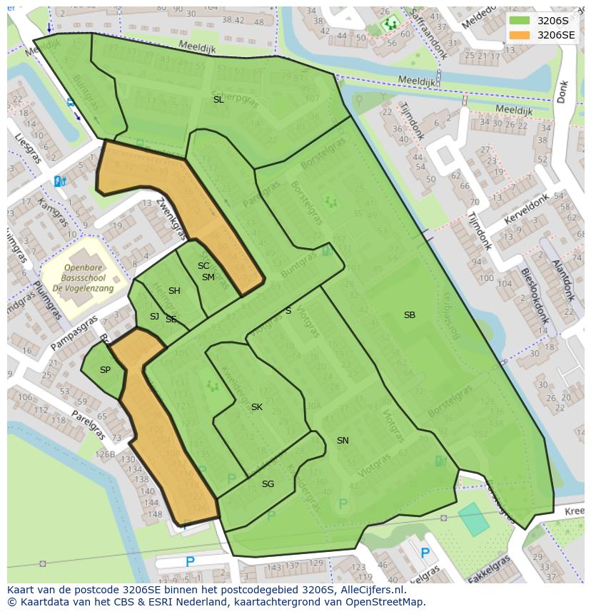 Afbeelding van het postcodegebied 3206 SE op de kaart.