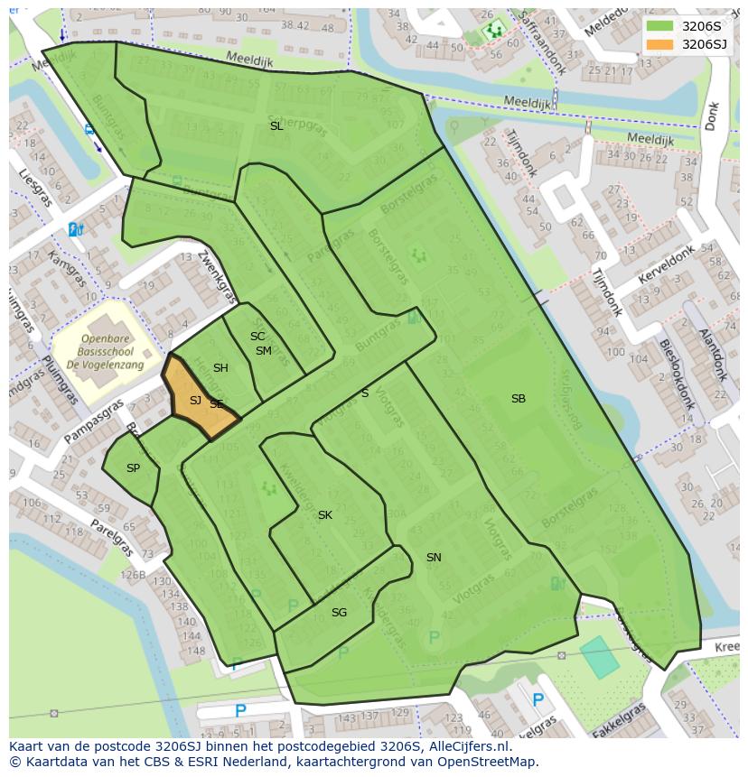 Afbeelding van het postcodegebied 3206 SJ op de kaart.