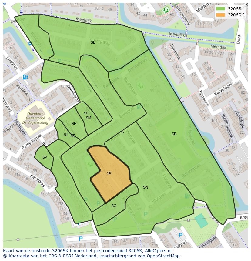 Afbeelding van het postcodegebied 3206 SK op de kaart.