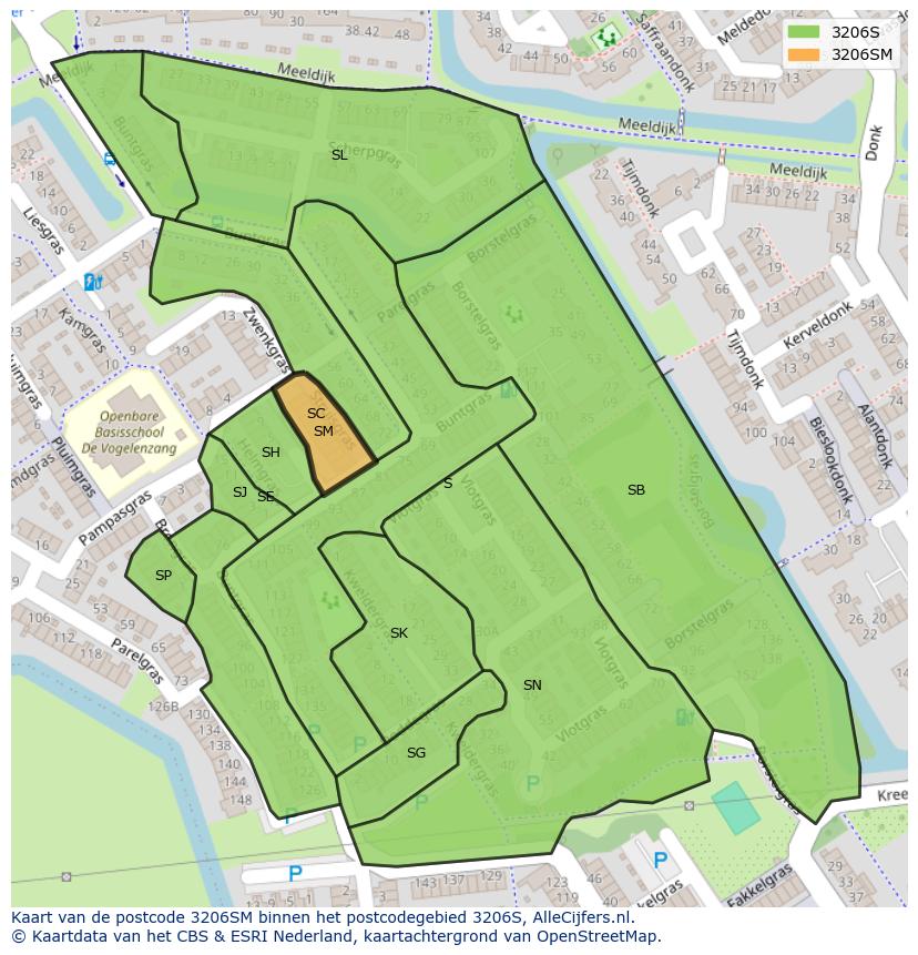 Afbeelding van het postcodegebied 3206 SM op de kaart.