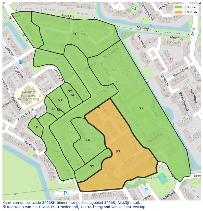 Afbeelding van het postcodegebied 3206 SN op de kaart.