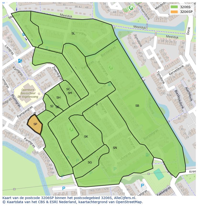 Afbeelding van het postcodegebied 3206 SP op de kaart.