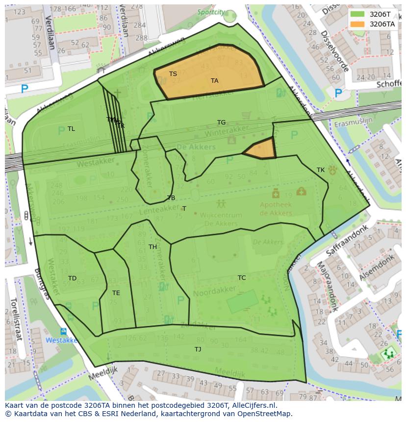 Afbeelding van het postcodegebied 3206 TA op de kaart.