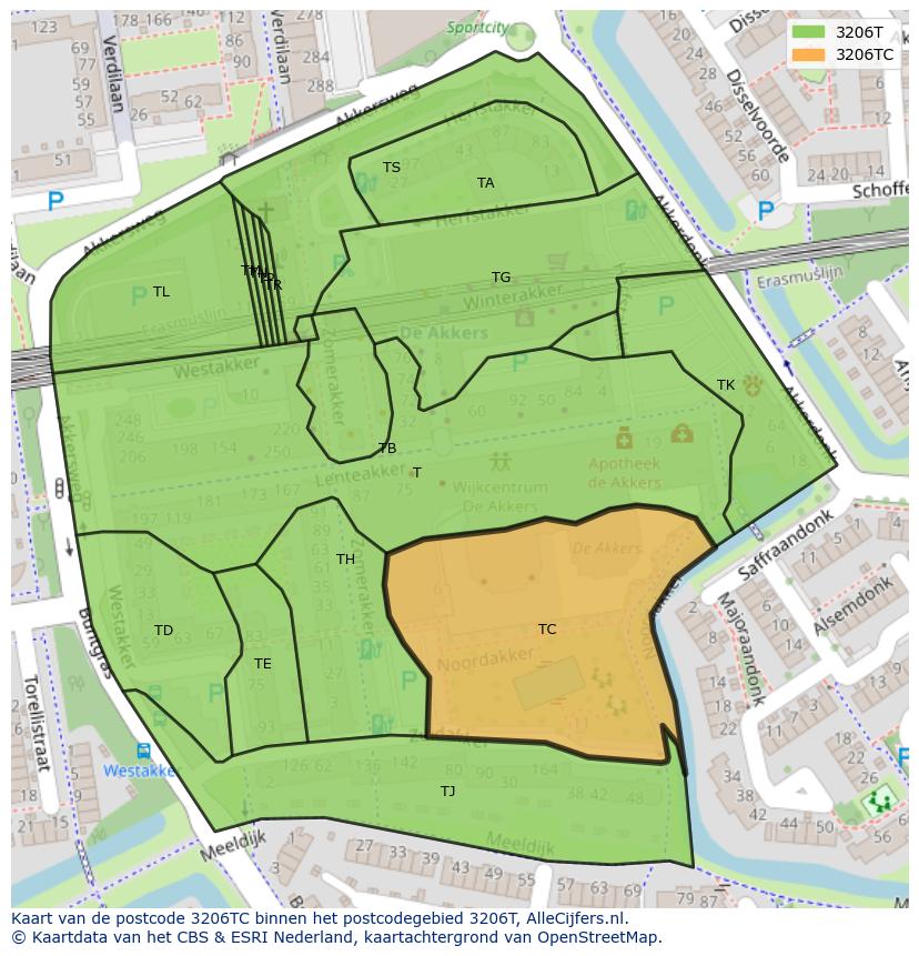Afbeelding van het postcodegebied 3206 TC op de kaart.