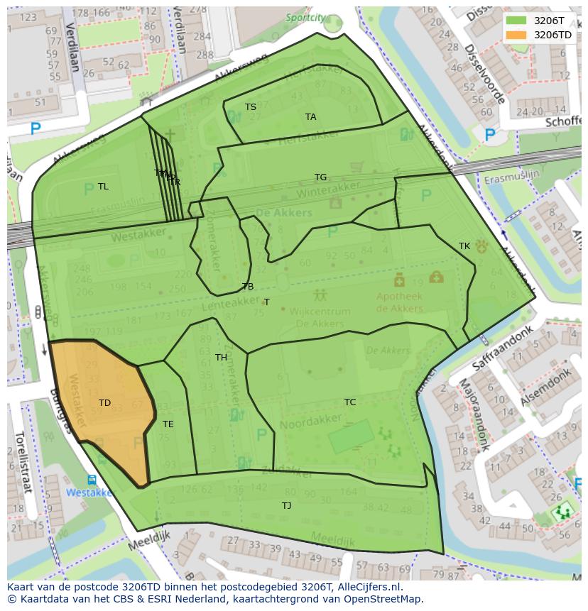 Afbeelding van het postcodegebied 3206 TD op de kaart.