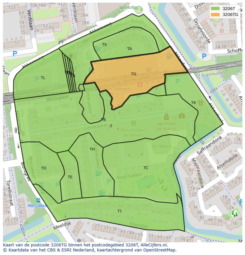 Afbeelding van het postcodegebied 3206 TG op de kaart.