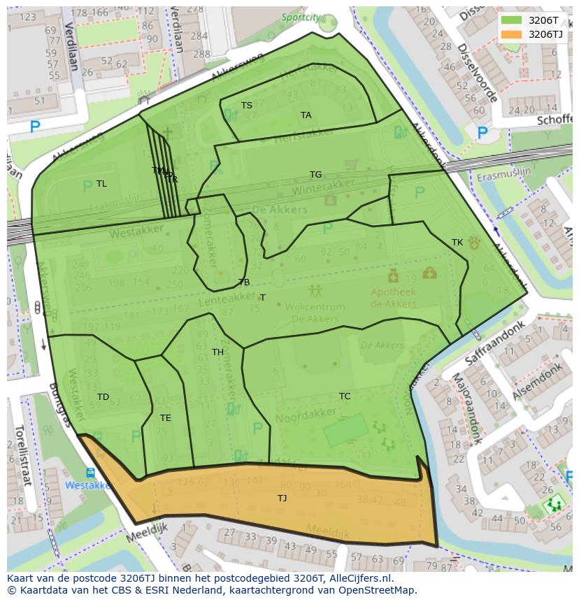 Afbeelding van het postcodegebied 3206 TJ op de kaart.