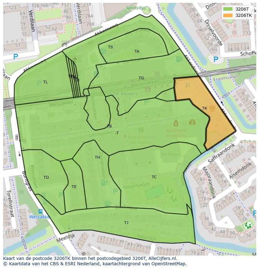 Afbeelding van het postcodegebied 3206 TK op de kaart.
