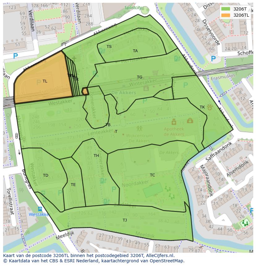 Afbeelding van het postcodegebied 3206 TL op de kaart.