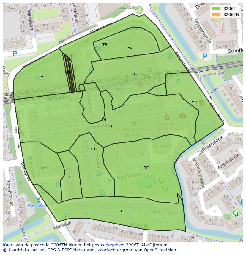 Afbeelding van het postcodegebied 3206 TN op de kaart.