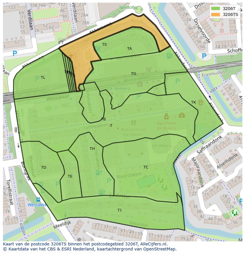 Afbeelding van het postcodegebied 3206 TS op de kaart.