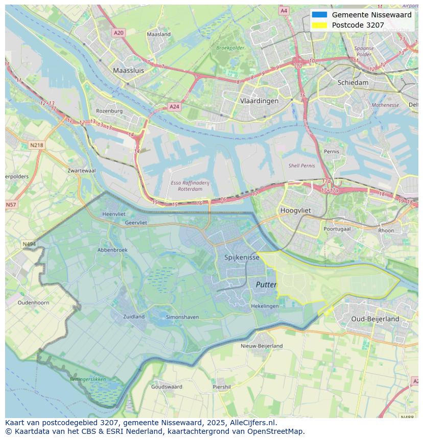 Afbeelding van het postcodegebied 3207 op de kaart.