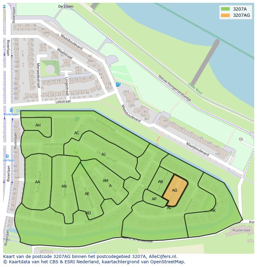 Afbeelding van het postcodegebied 3207 AG op de kaart.