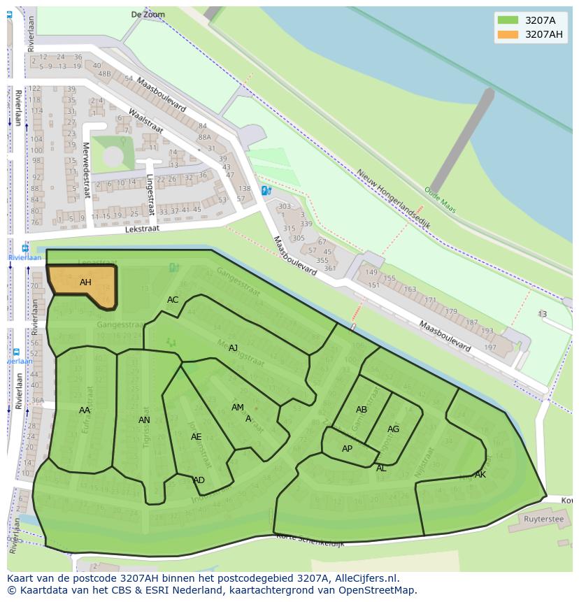 Afbeelding van het postcodegebied 3207 AH op de kaart.
