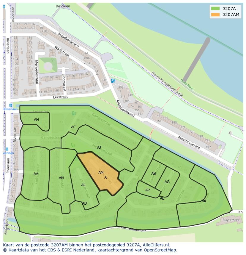 Afbeelding van het postcodegebied 3207 AM op de kaart.