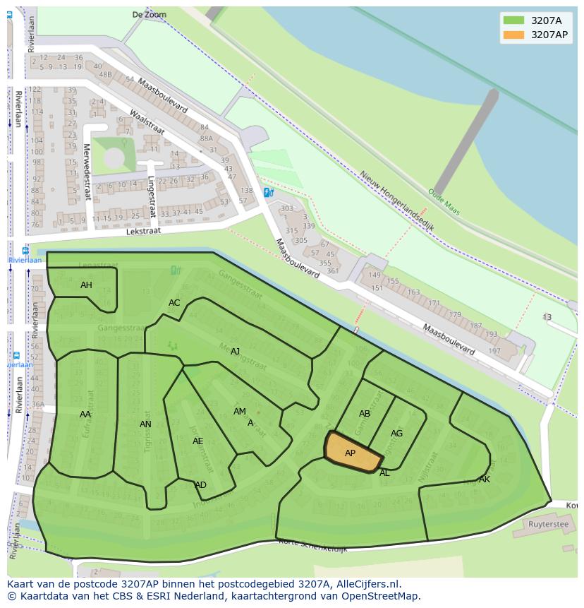 Afbeelding van het postcodegebied 3207 AP op de kaart.