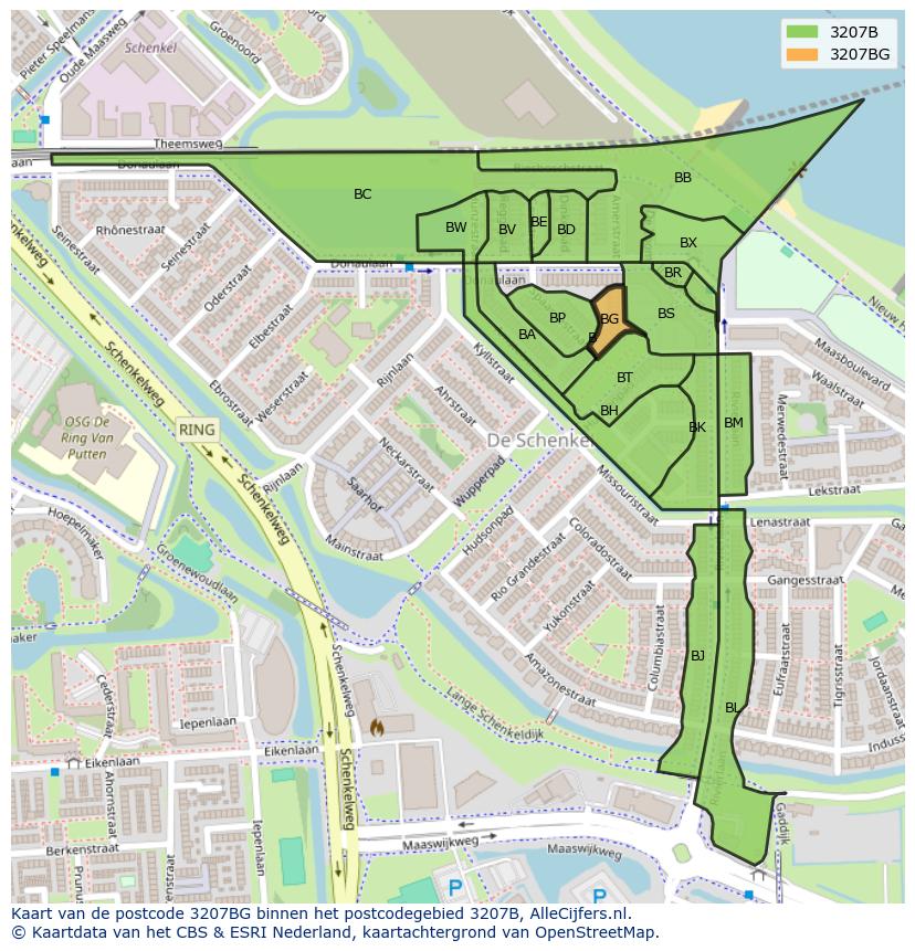 Afbeelding van het postcodegebied 3207 BG op de kaart.
