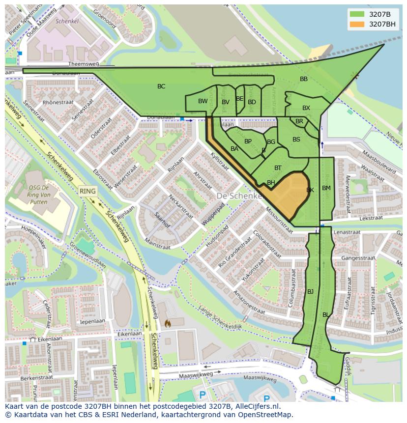 Afbeelding van het postcodegebied 3207 BH op de kaart.