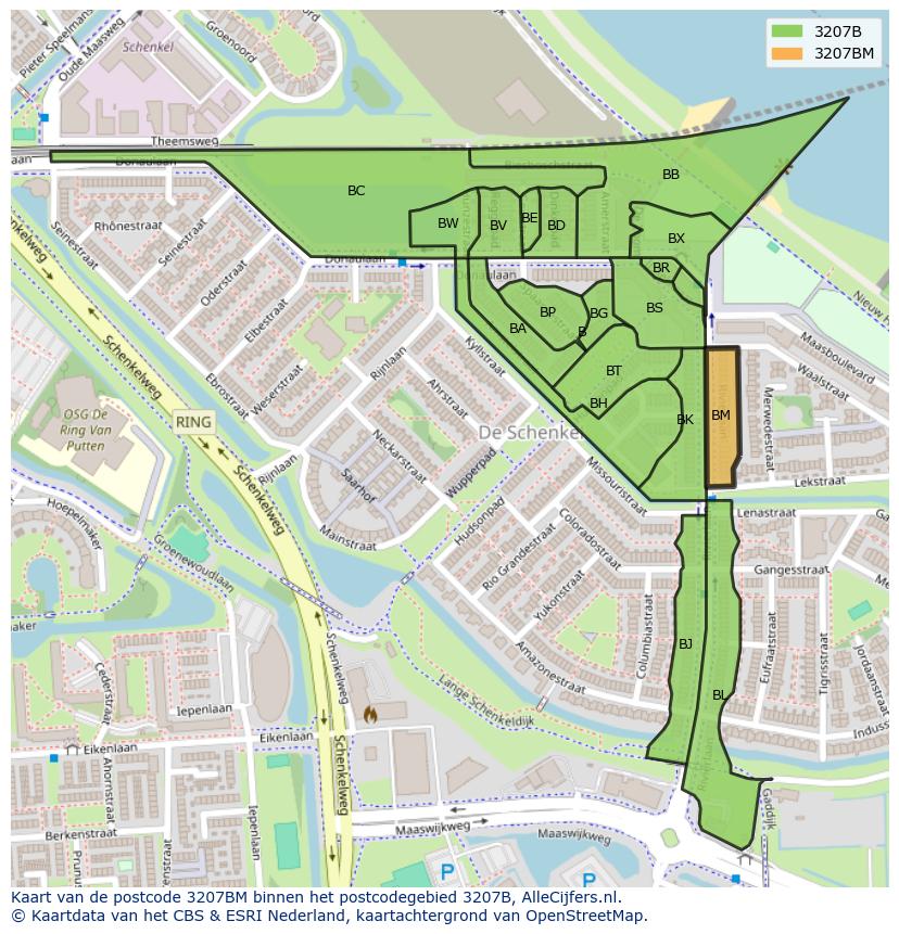 Afbeelding van het postcodegebied 3207 BM op de kaart.