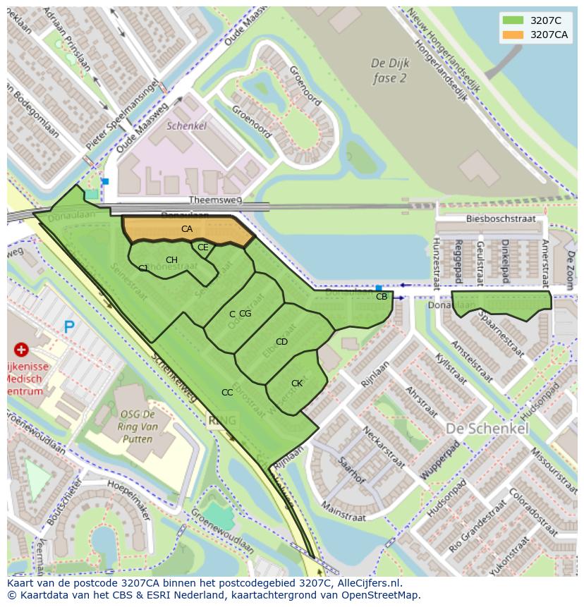 Afbeelding van het postcodegebied 3207 CA op de kaart.