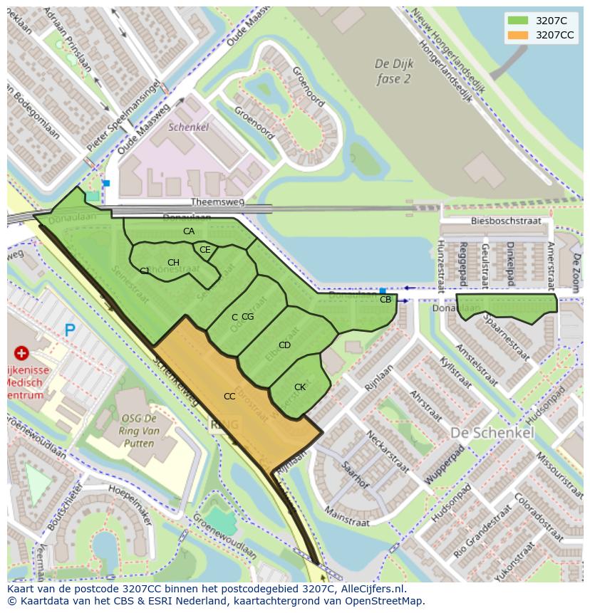 Afbeelding van het postcodegebied 3207 CC op de kaart.