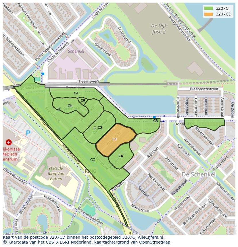Afbeelding van het postcodegebied 3207 CD op de kaart.