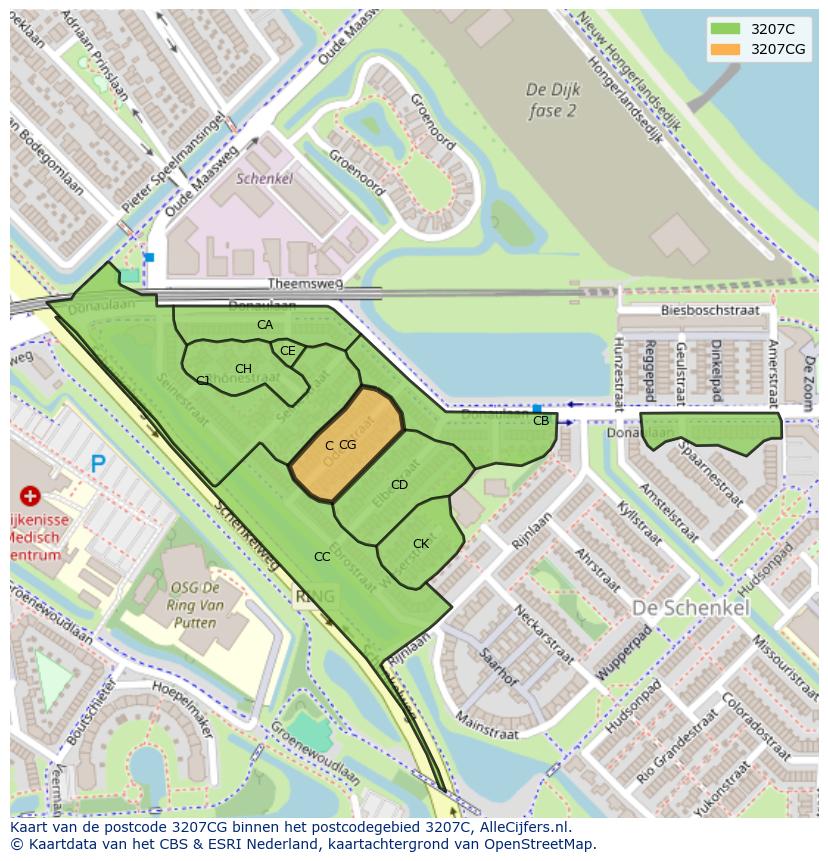 Afbeelding van het postcodegebied 3207 CG op de kaart.