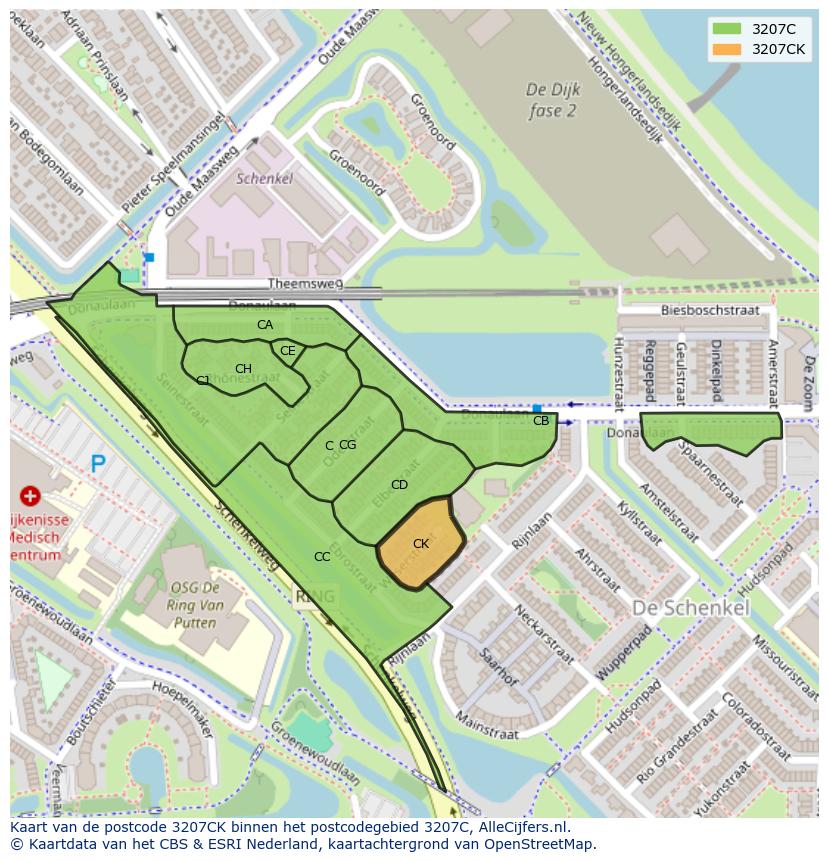 Afbeelding van het postcodegebied 3207 CK op de kaart.