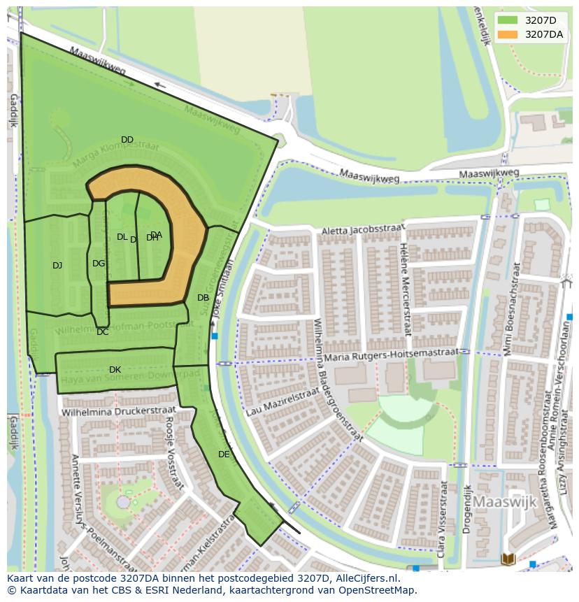 Afbeelding van het postcodegebied 3207 DA op de kaart.