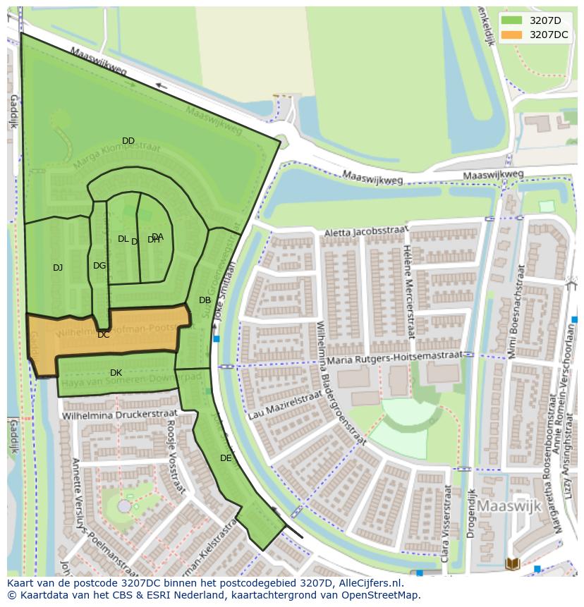 Afbeelding van het postcodegebied 3207 DC op de kaart.