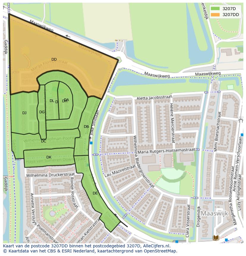 Afbeelding van het postcodegebied 3207 DD op de kaart.