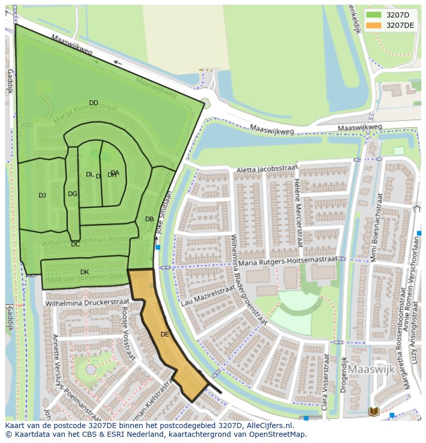 Afbeelding van het postcodegebied 3207 DE op de kaart.