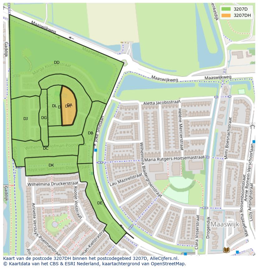 Afbeelding van het postcodegebied 3207 DH op de kaart.