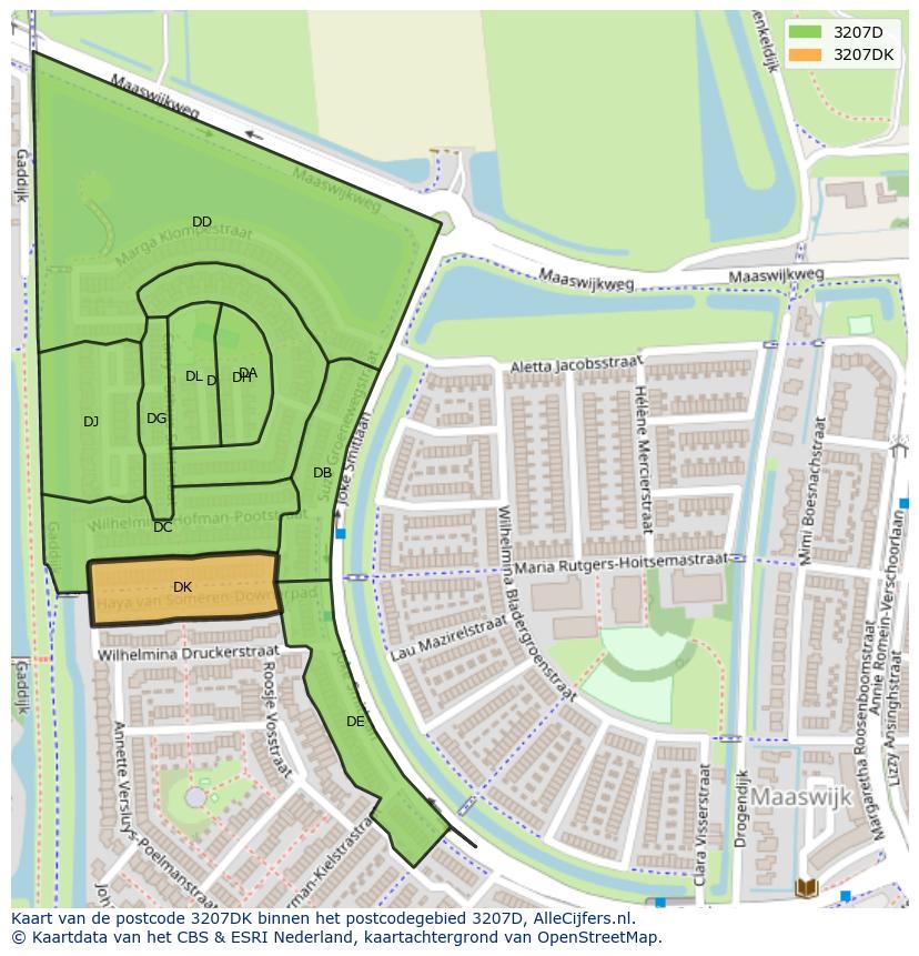 Afbeelding van het postcodegebied 3207 DK op de kaart.