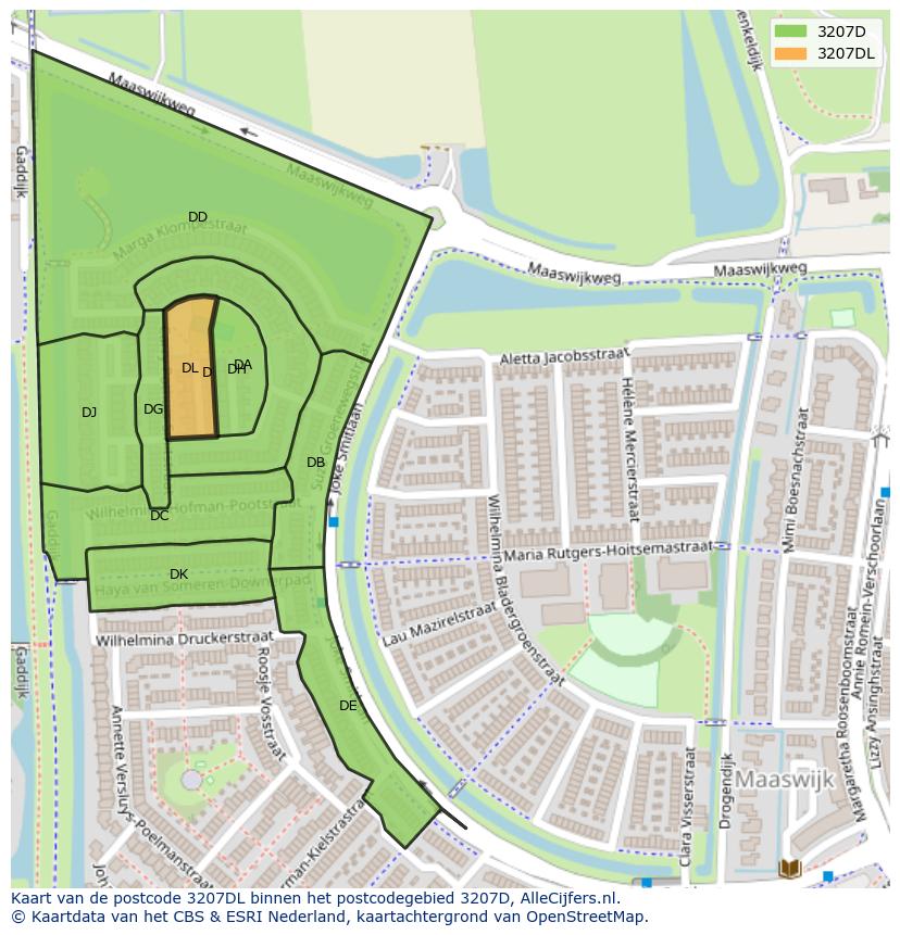Afbeelding van het postcodegebied 3207 DL op de kaart.
