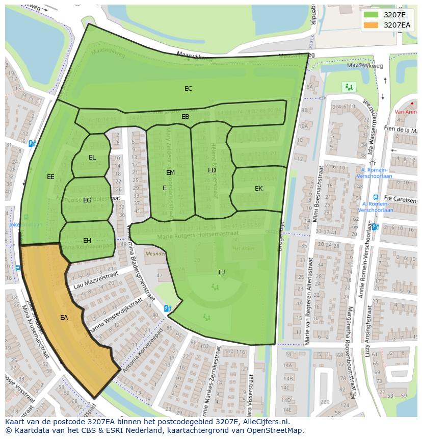 Afbeelding van het postcodegebied 3207 EA op de kaart.