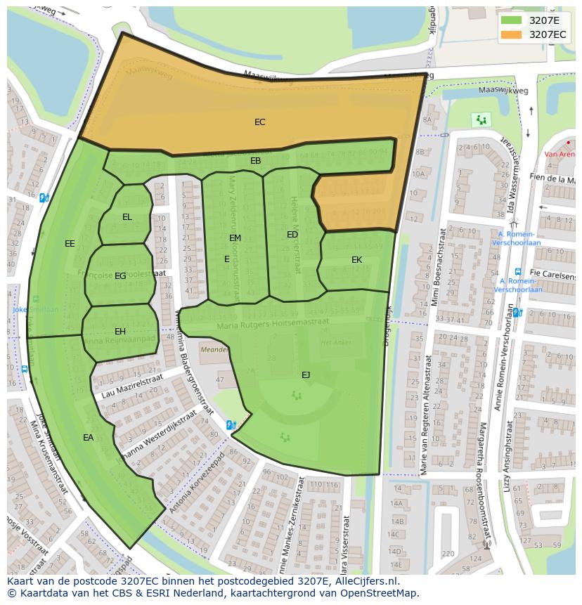 Afbeelding van het postcodegebied 3207 EC op de kaart.